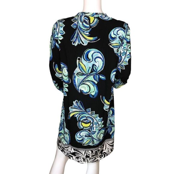 Kaari Blue Women's MIDI Dress 10 Shift Paisley Roll Tab Sleeve V Neck Rayon - Picture 3 of 9